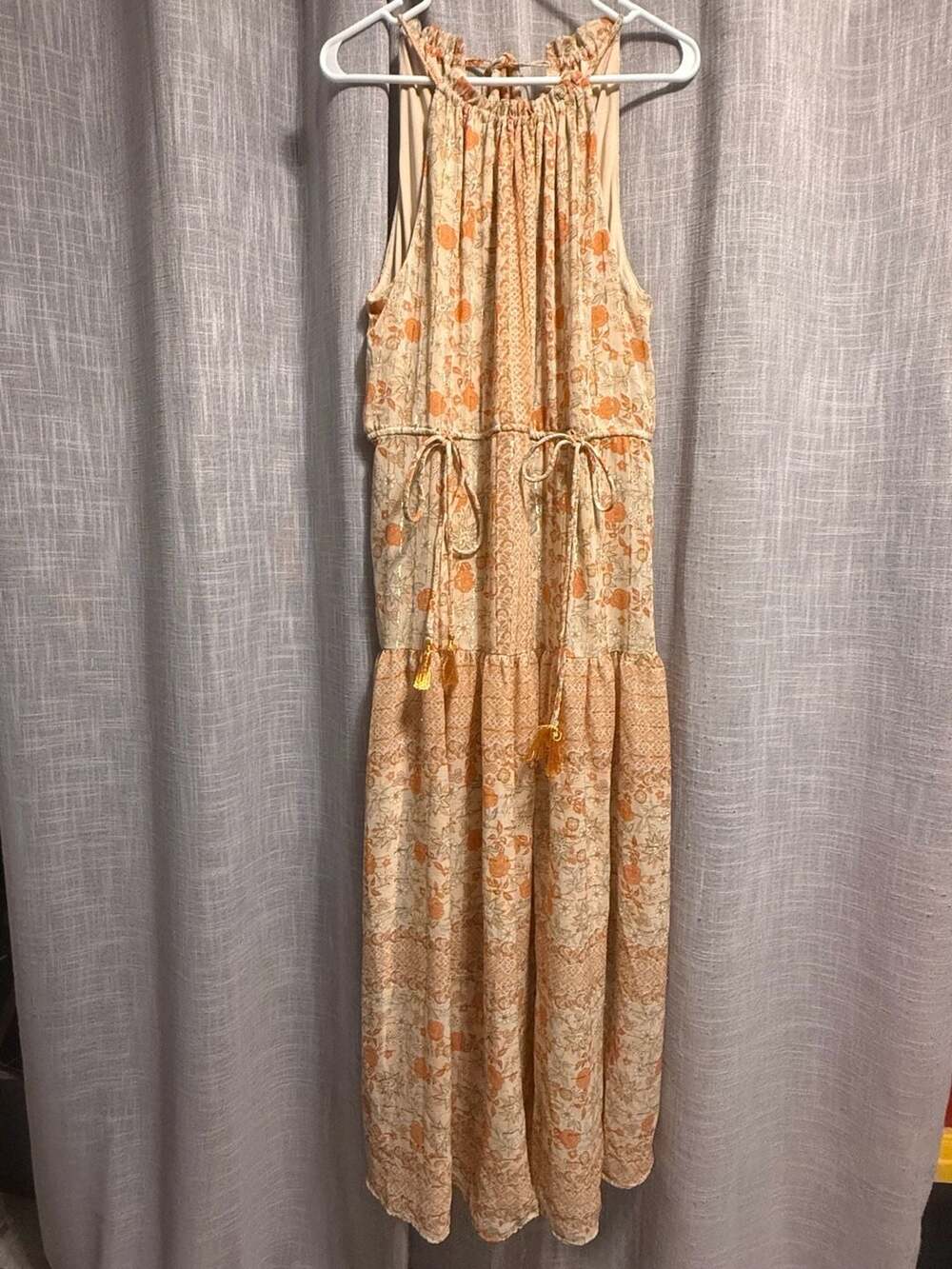 Taylor Floral High Neck Maxi Dress Size 10 Orange Halter Tiered